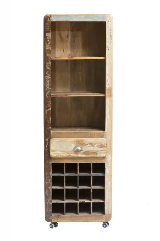 Reclaimed Ice Box Cabinet with 1 Drawer & 3 Open Selves on Rollers - popular handicrafts